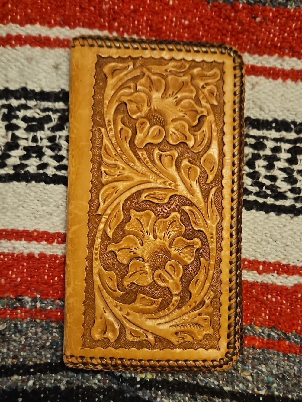 Vintage Geo F Cake Wolf Albuquerque Hand Tooled Leather Checkbook Wallet Initial